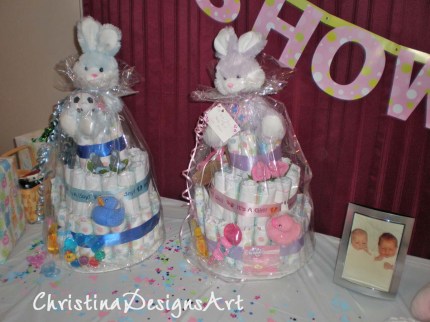boy and girl diaper cakes